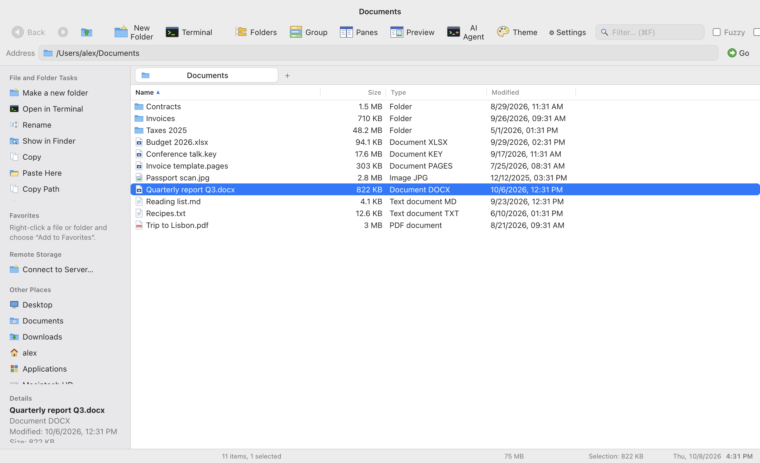 aFinder in the Modern (macOS) theme